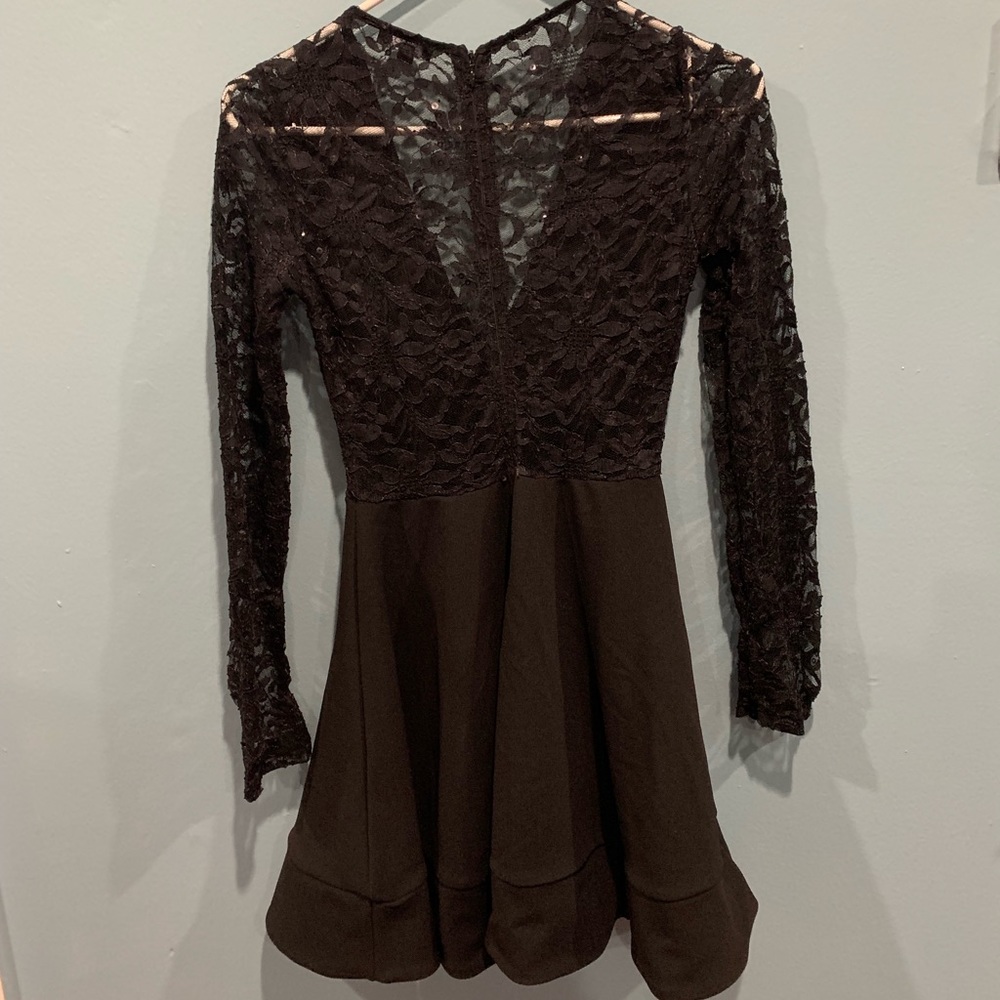 Lace sleeve black dress